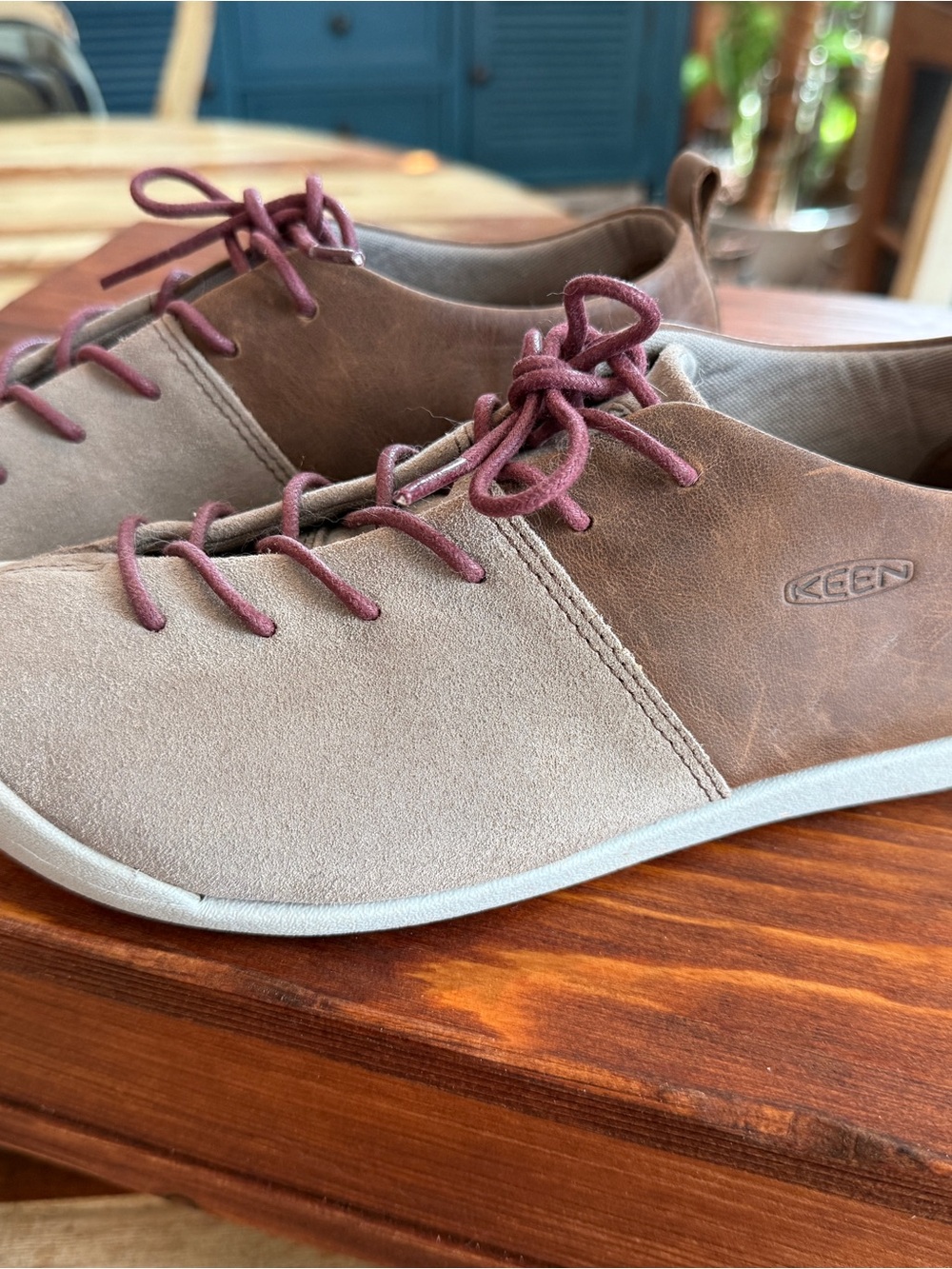Keen Women’s Brown Leather and Beige Suede & Burgundy Lace-up Shoes